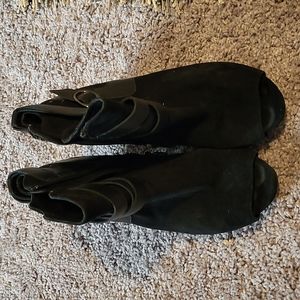 black open toe booties